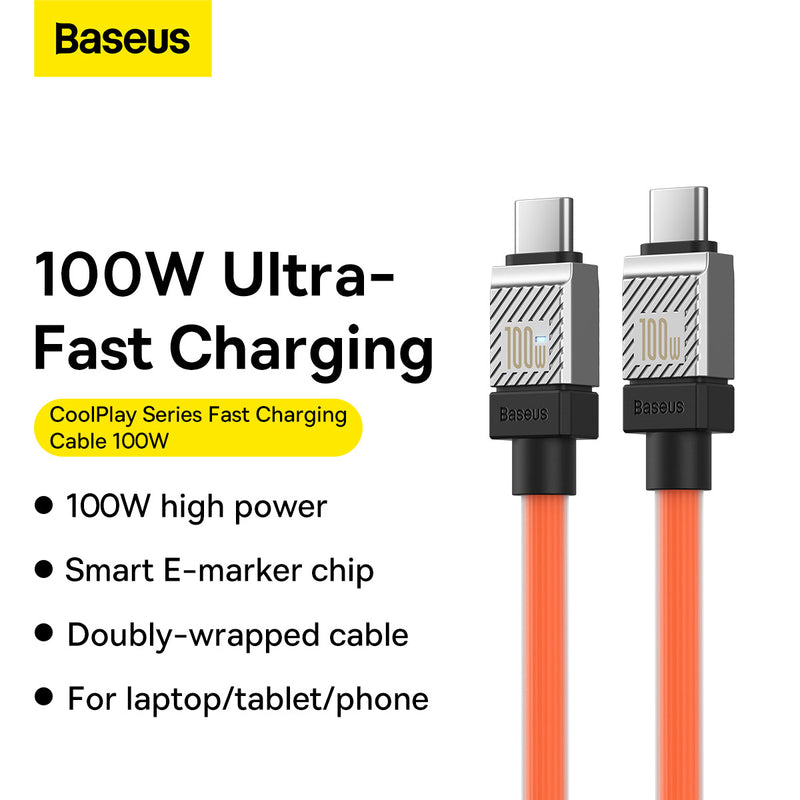 Baseus CoolPlay Series Fast Charging Cable Type-C to Type-C 100W 1m Orange
