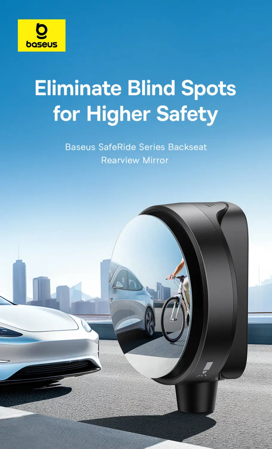 Car Backseat Blind Spot Rearview Mirror With Safety Hammer