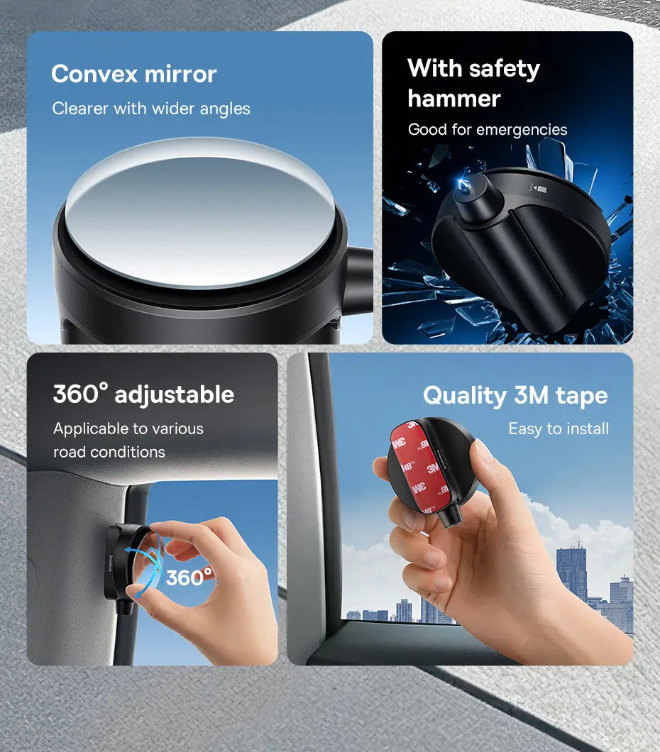 Car Backseat Blind Spot Rearview Mirror With Safety Hammer