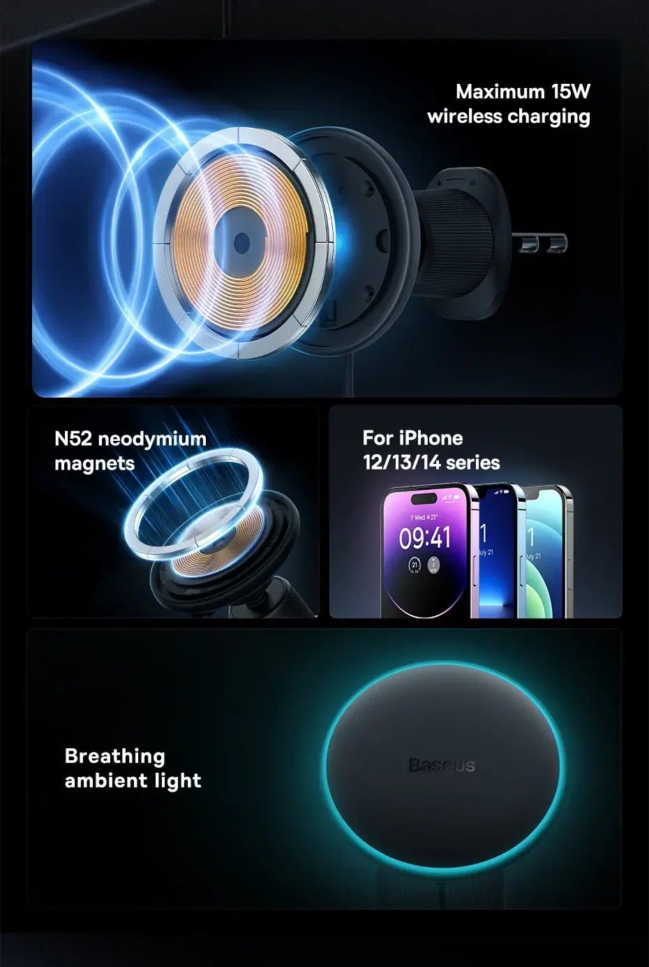 Baseus 15W Wireless Charging Magnetic Phone Holder with 25W