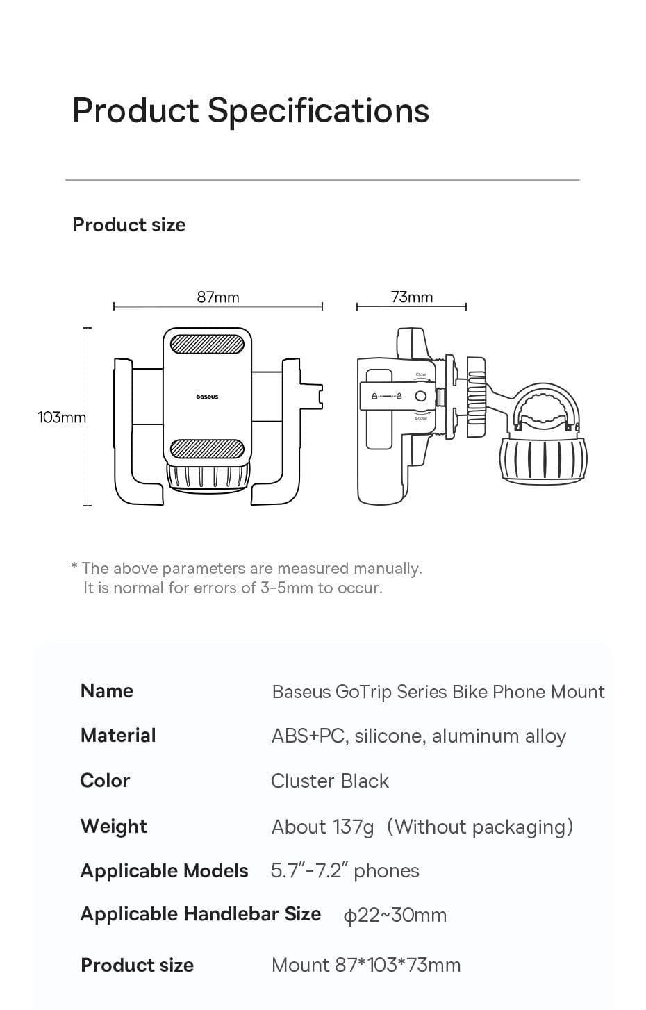 Bicycle Handlebar Mount Phone Holder One-Hand Operation