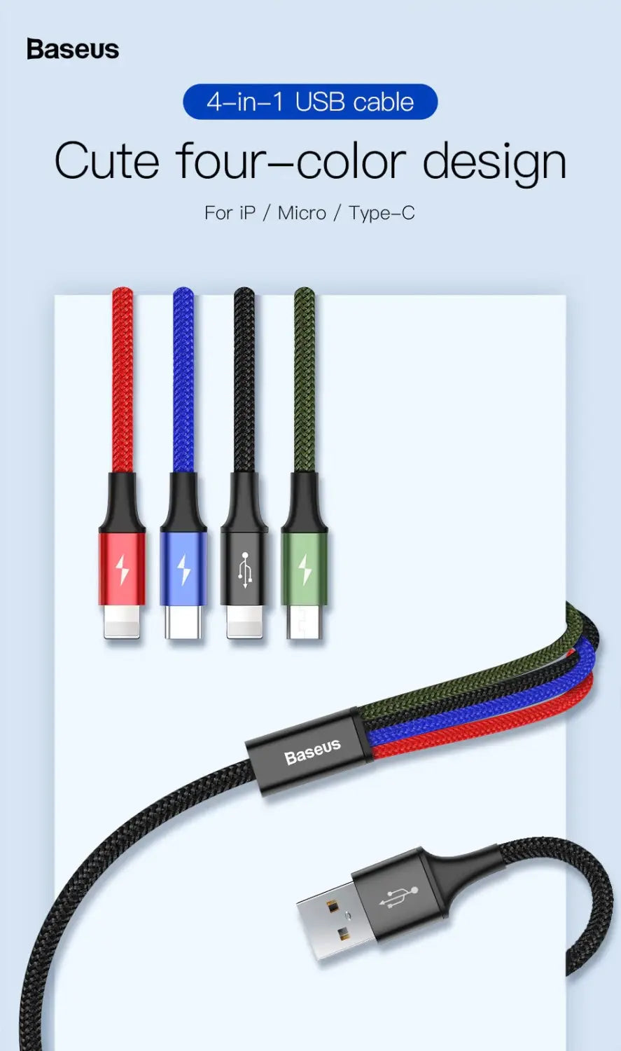 4 in 1 USB to 2x Type-C 1x Lightning 1x Micro USB Charging
