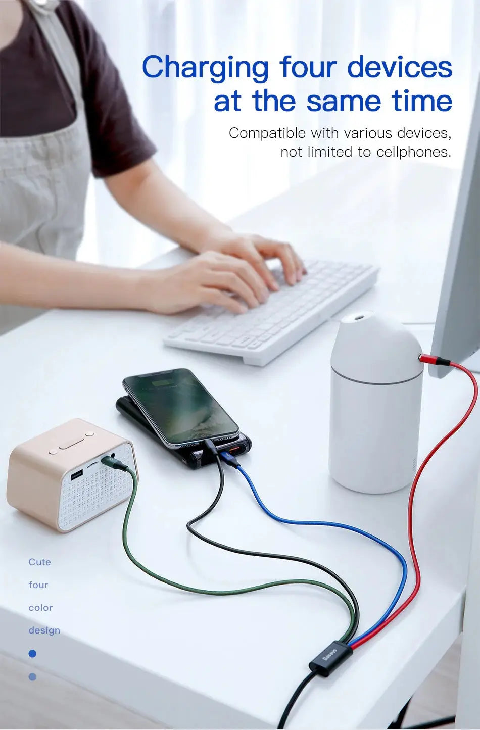 4 in 1 USB to 2x Type-C 1x Lightning 1x Micro USB Charging