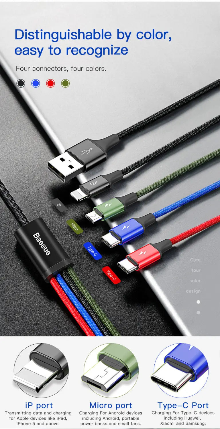 4 in 1 USB to 2x Type-C 1x Lightning 1x Micro USB Charging