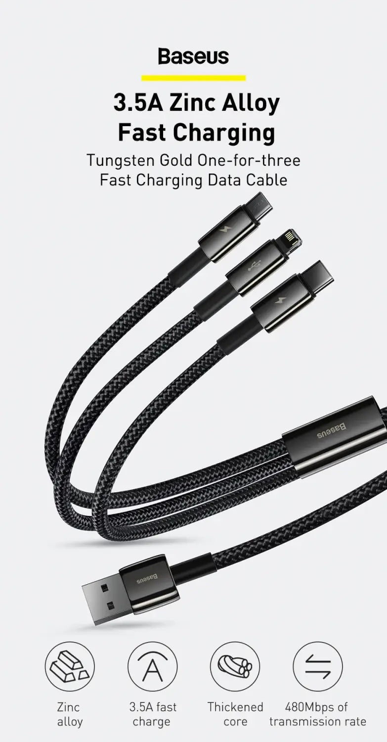 3 in 1 USB To Lightning / Micro USB / Type-C Multi 3.5A