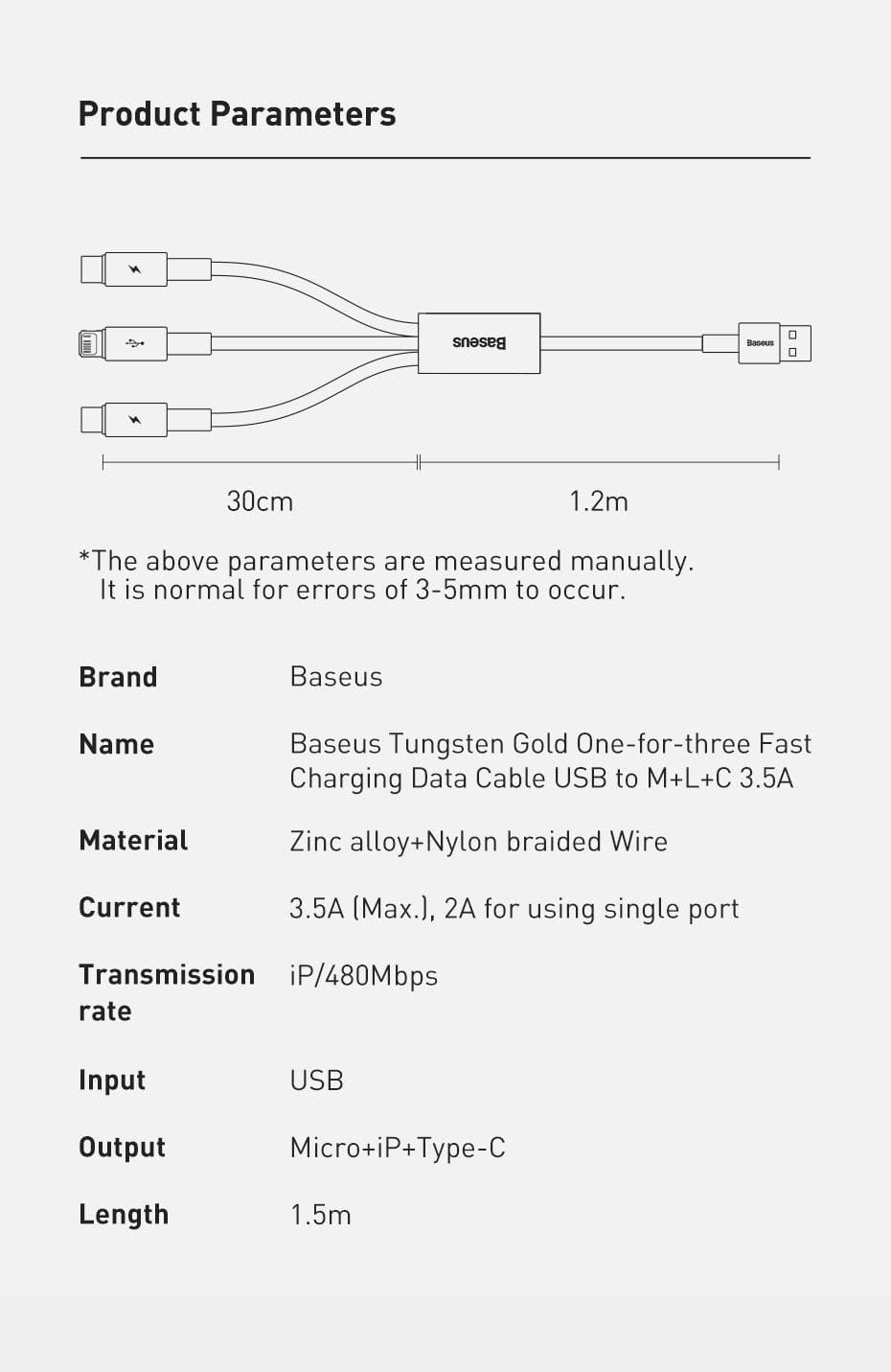 3 in 1 USB To Lightning / Micro USB / Type-C Multi 3.5A