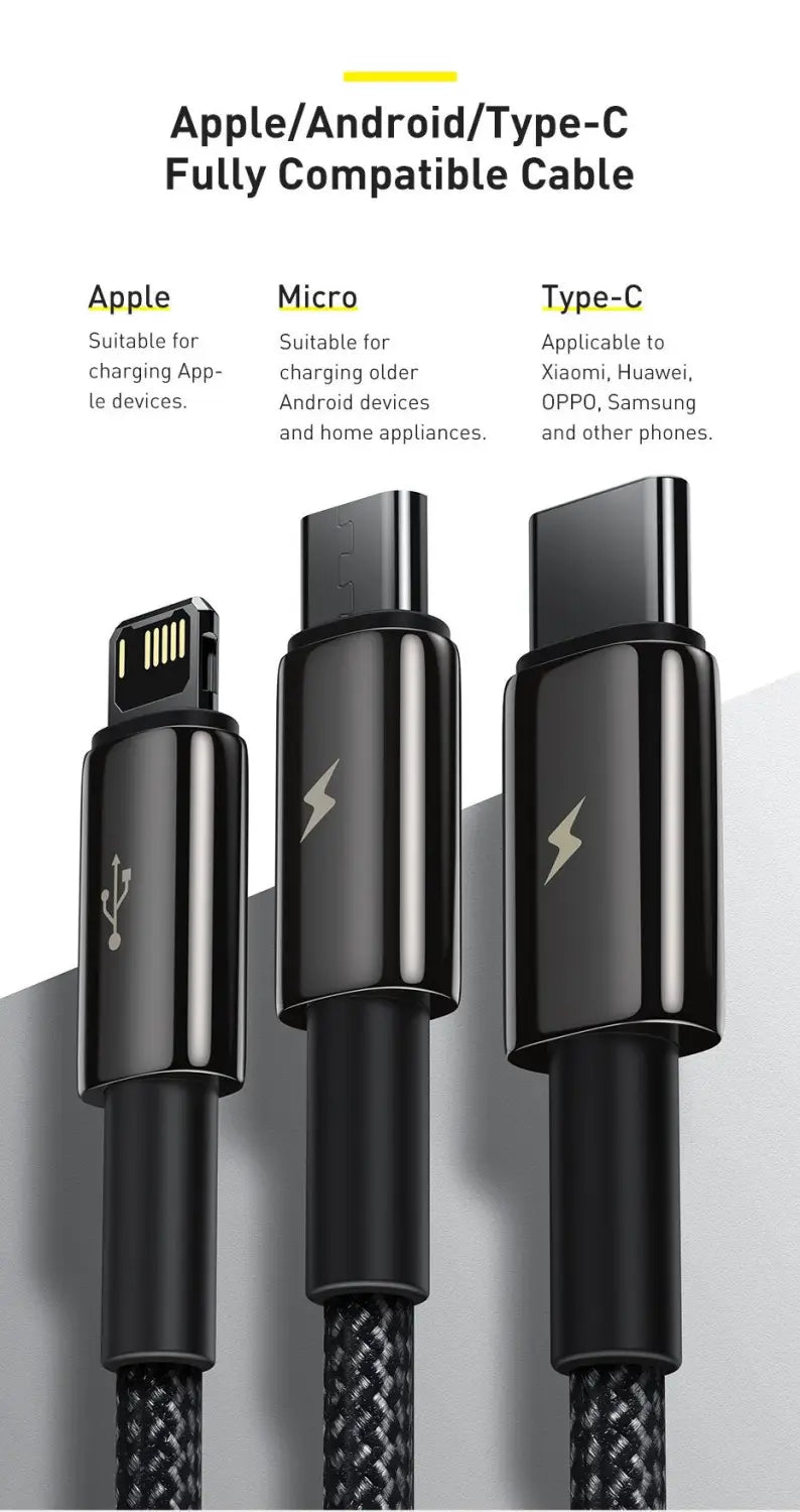 3 in 1 USB To Lightning / Micro USB / Type-C Multi 3.5A