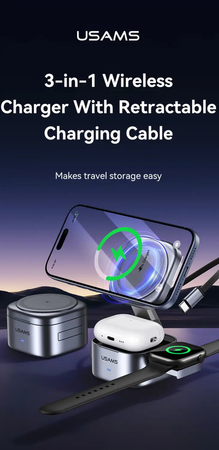 Portable 3-in-1 Magnetic Wireless Charger Charging Stand