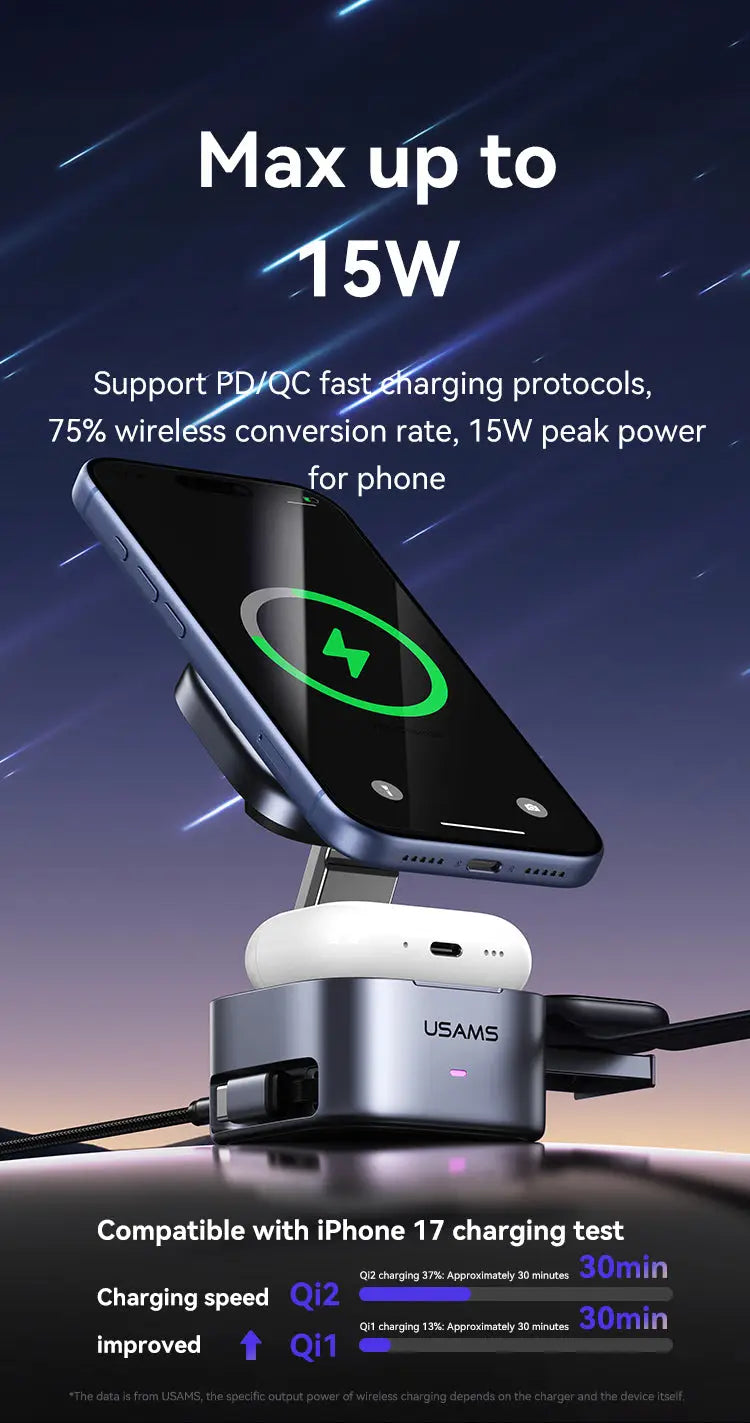 Portable 3-in-1 Magnetic Wireless Charger Charging Stand
