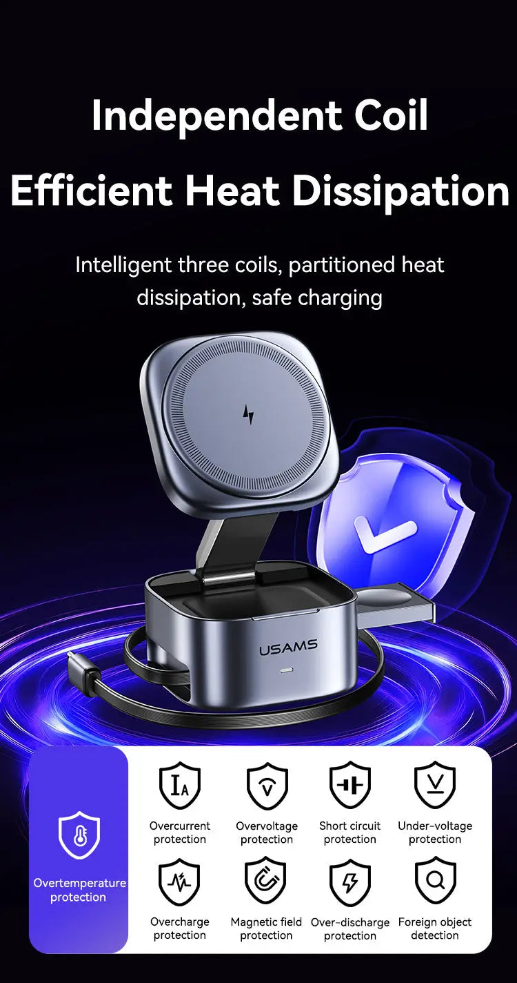 Portable 3-in-1 Magnetic Wireless Charger Charging Stand