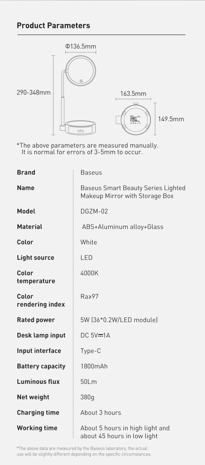 Smart Touch Beauty Lighted LED Makeup Mirror with Storage