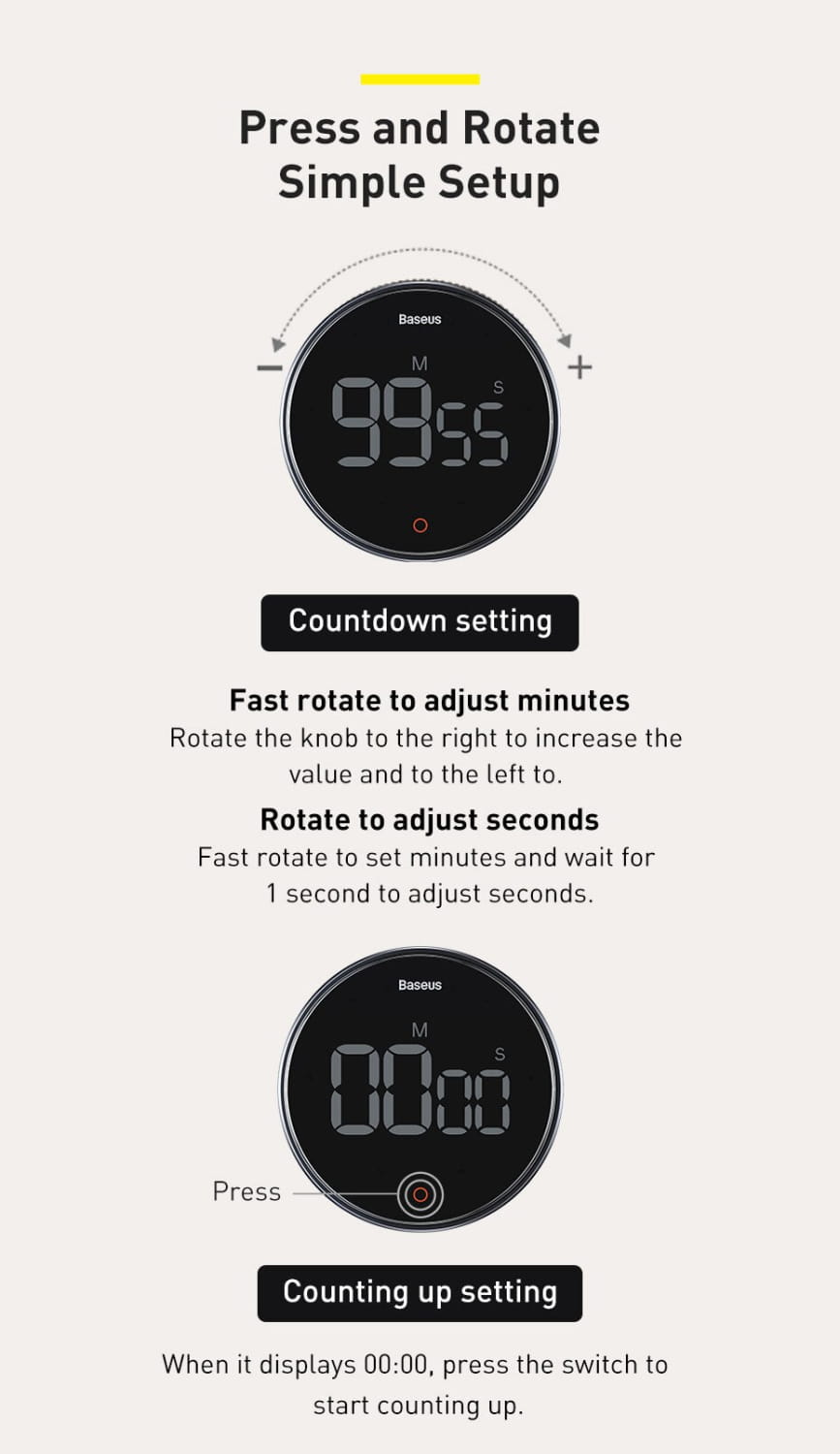 Digital Countdown Timer Alarm Clock Led Display for Kitchen