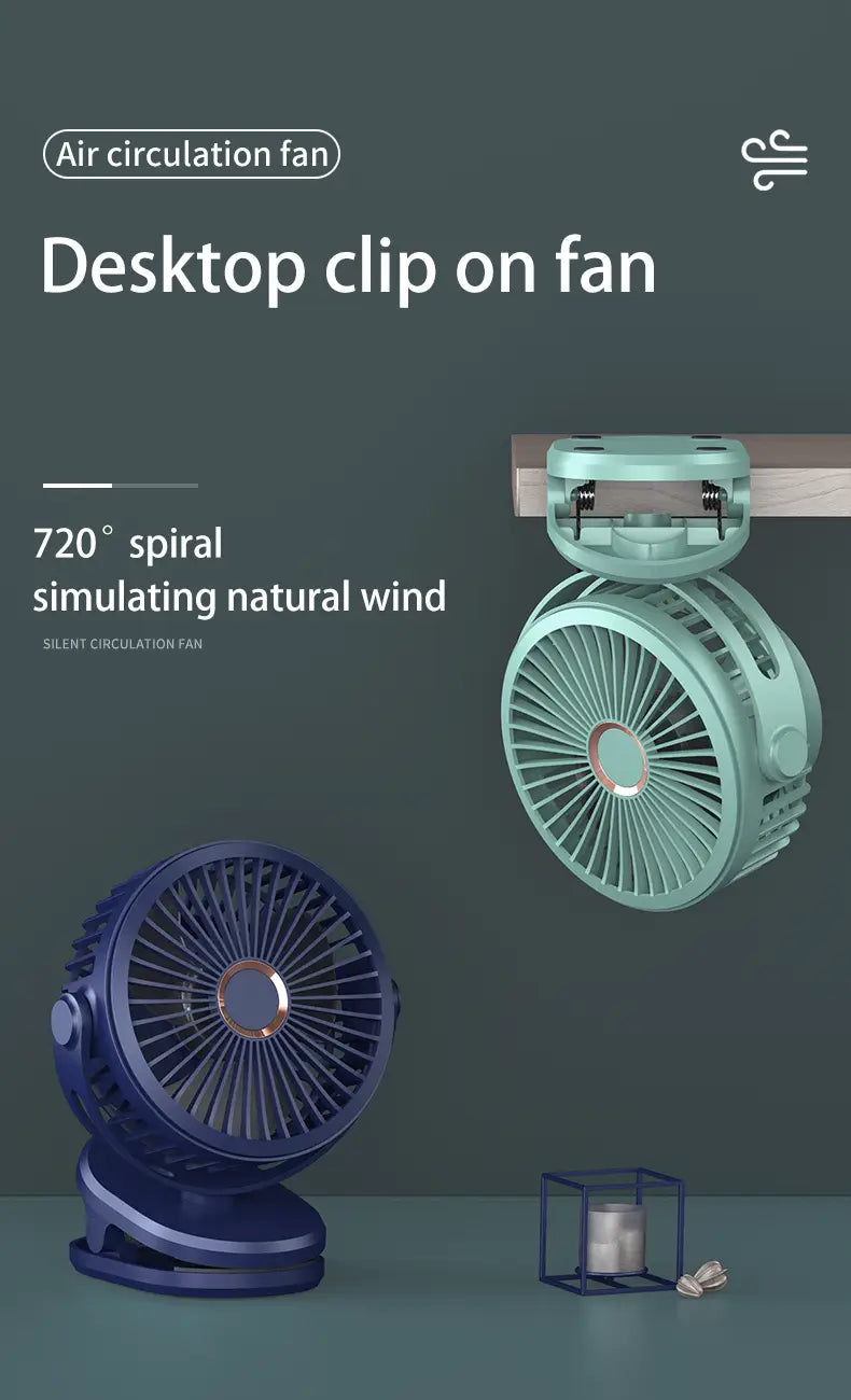 Portable Mini Clip Fan 4 Speed Adjustable USB Rechargeable