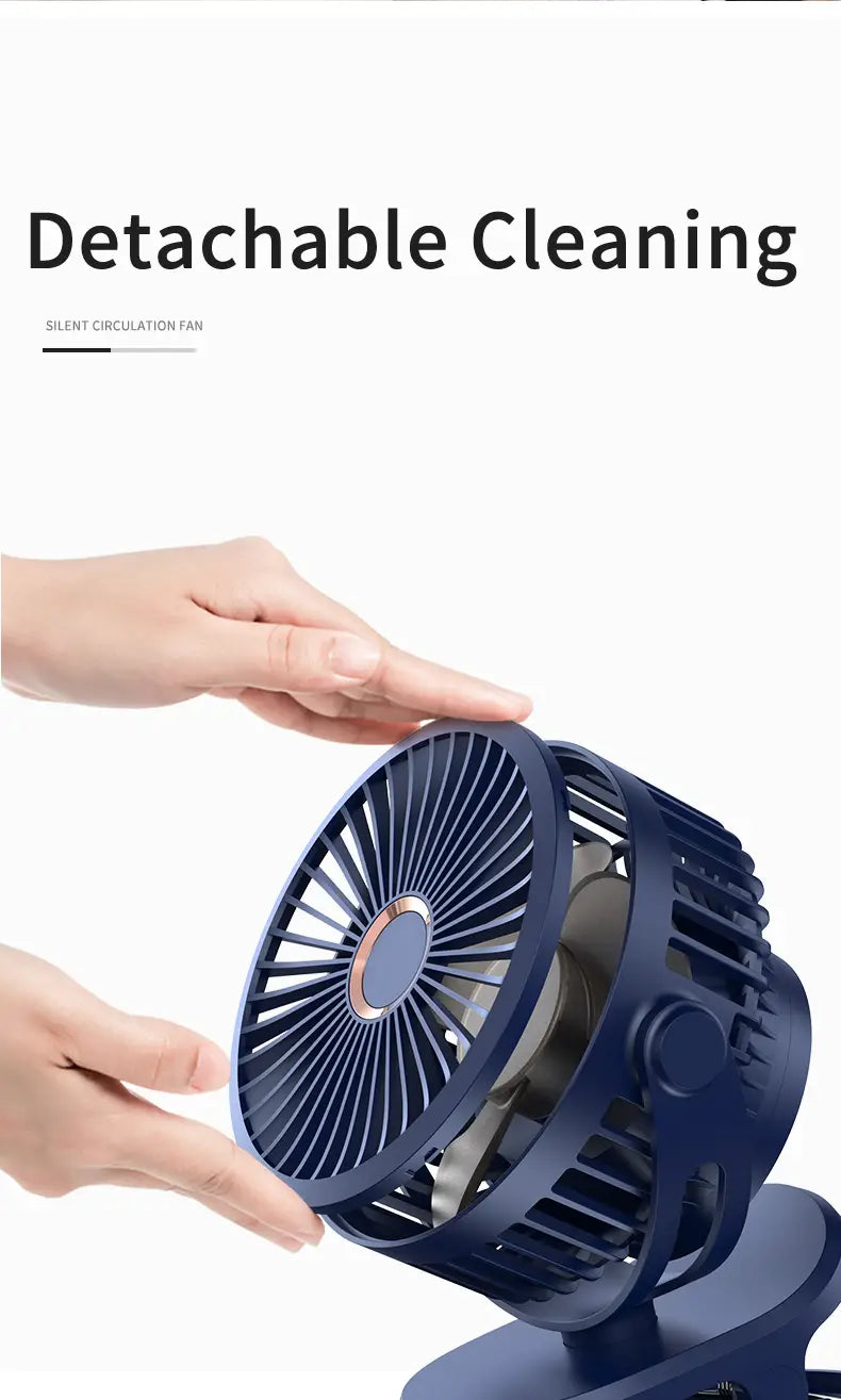 Portable Mini Clip Fan 4 Speed Adjustable USB Rechargeable