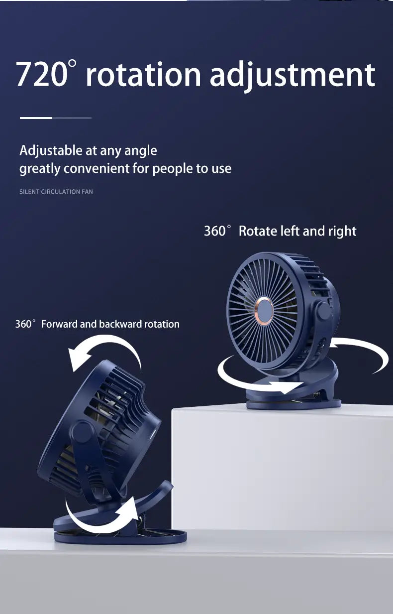 Portable Mini Clip Fan 4 Speed Adjustable USB Rechargeable