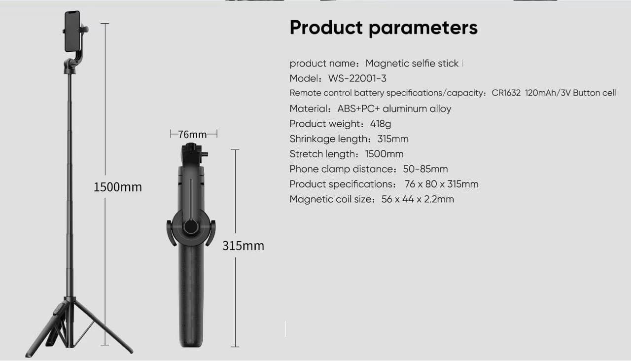 MagSafe Magnetic/Clip Selfie Stick Tripod with Remote –