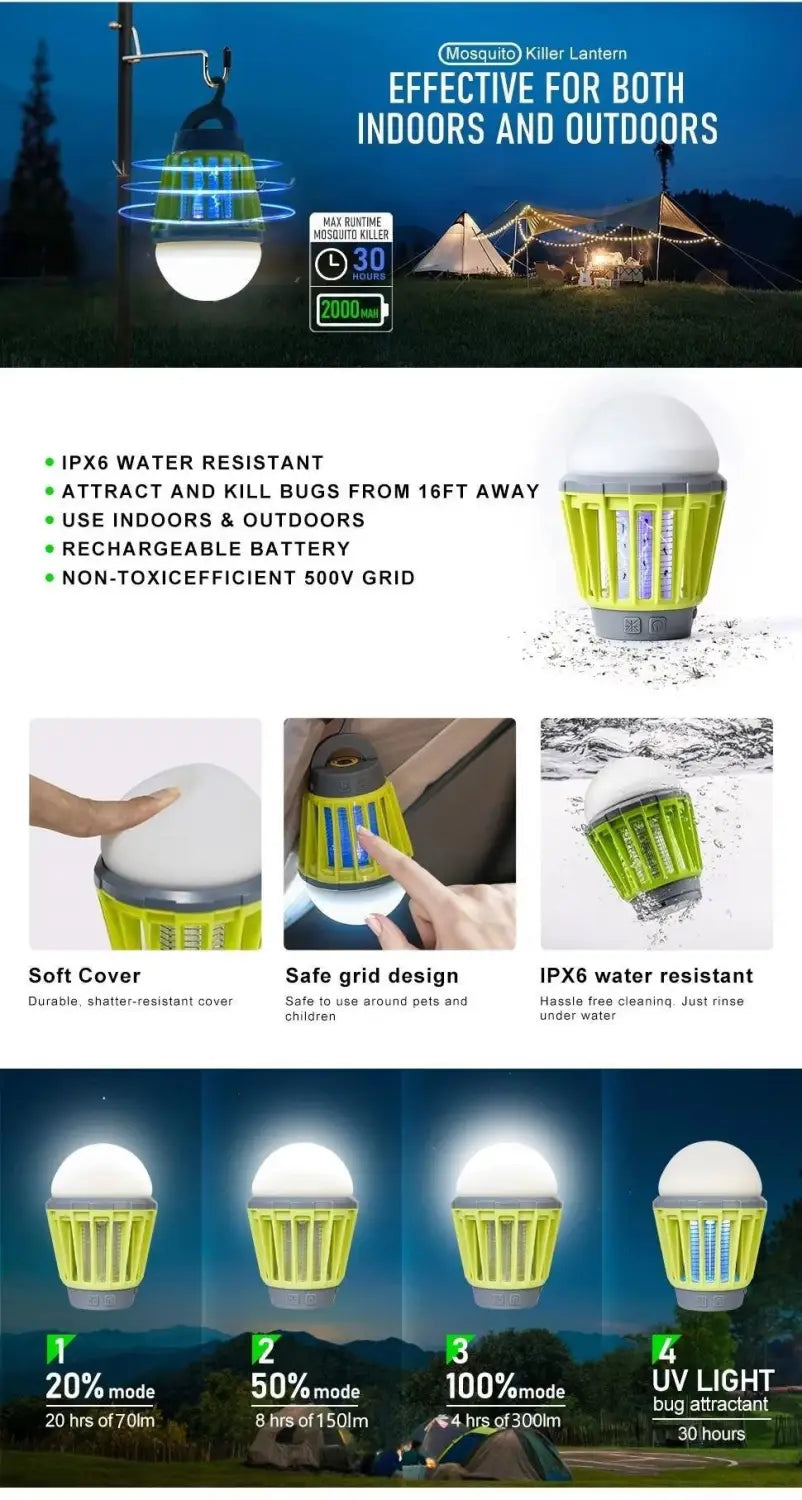 Outdoor Waterproof Camping Lantern with UV Mosquito Killer
