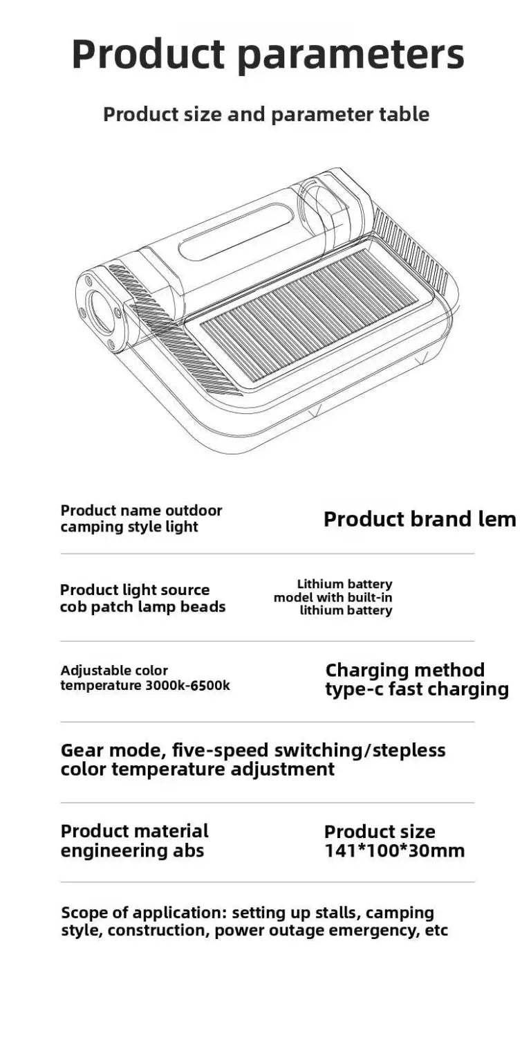 Foldable COB light 2000lm Rechargeable
