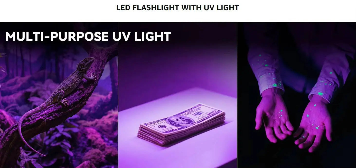 Flashlight 1800 Lumens with UV & RGB Signal Light