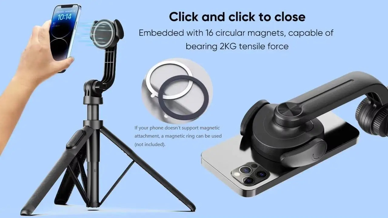 MagSafe Magnetic/Clip Selfie Stick Tripod with Remote –