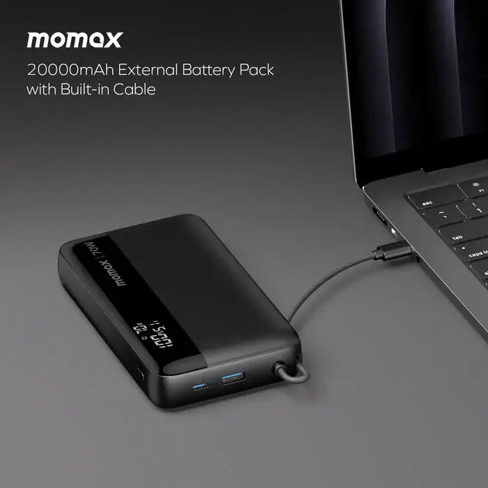 70W Power Bank 20000mAh with Built-in USB-C Charging Cable