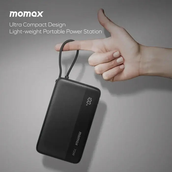 70W Power Bank 20000mAh with Built-in USB-C Charging Cable