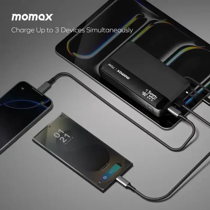 70W Power Bank 20000mAh with Built-in USB-C Charging Cable