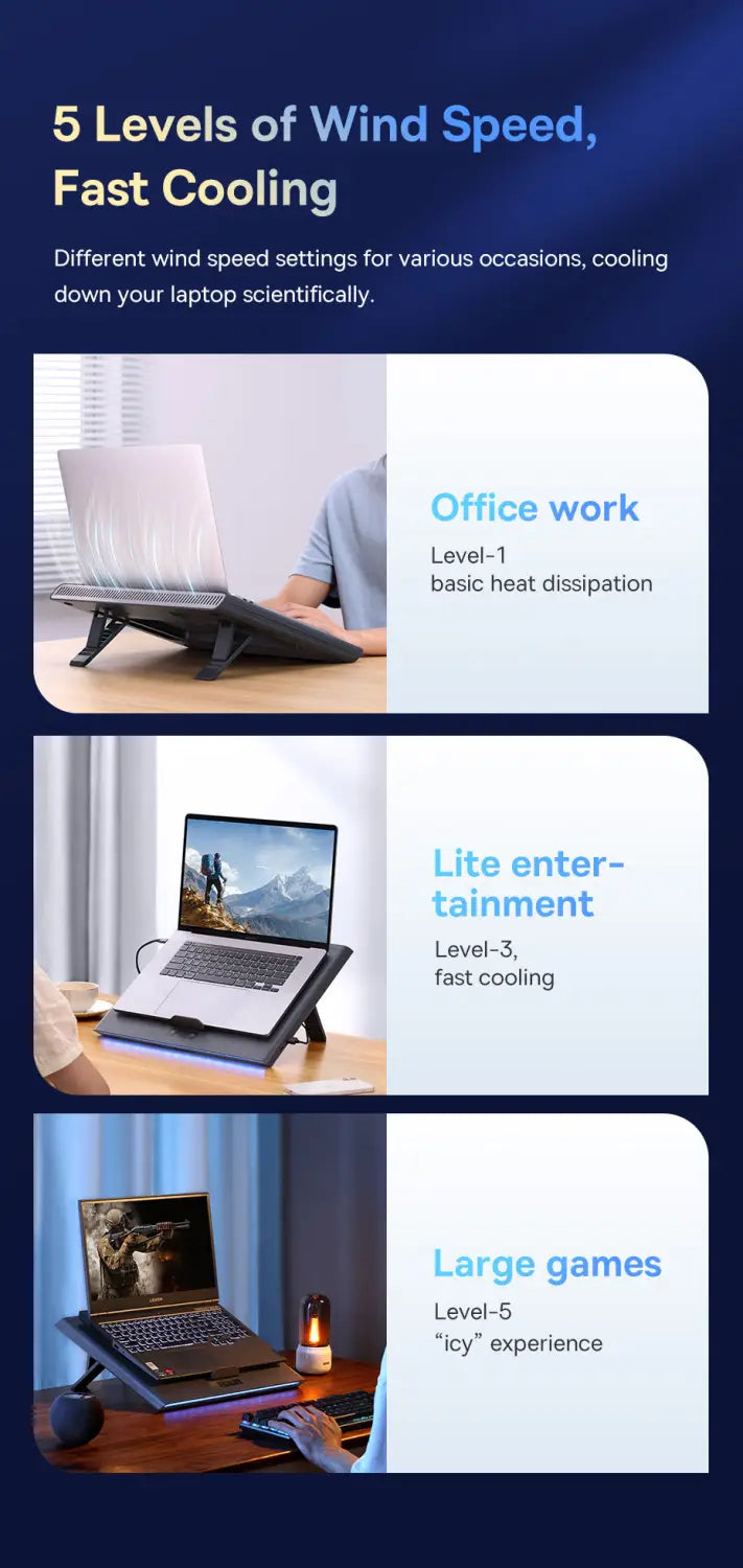 Laptop Notebook Cooling Fan Adjustable Stand for 13 to 21