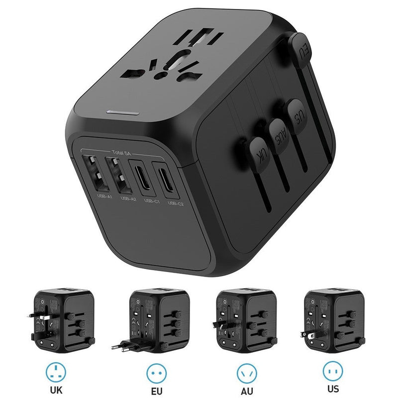 International Travel Adapter Charger Universal Plug For EU UK AU US with USB USB-C Ports