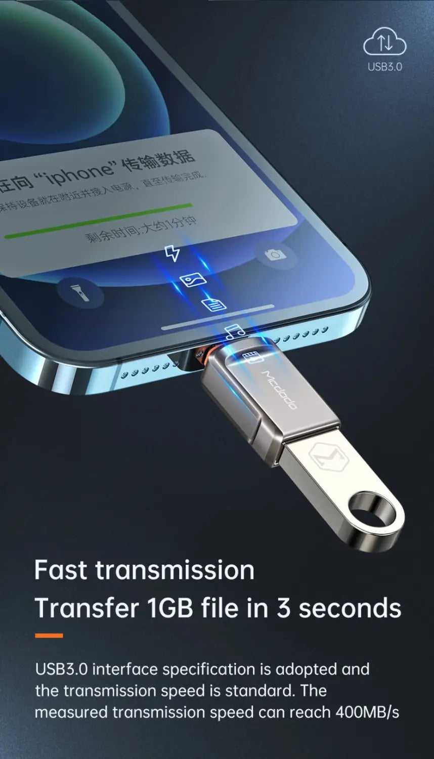USB-A to iPhone Lightning Converter Adapter Support OTG