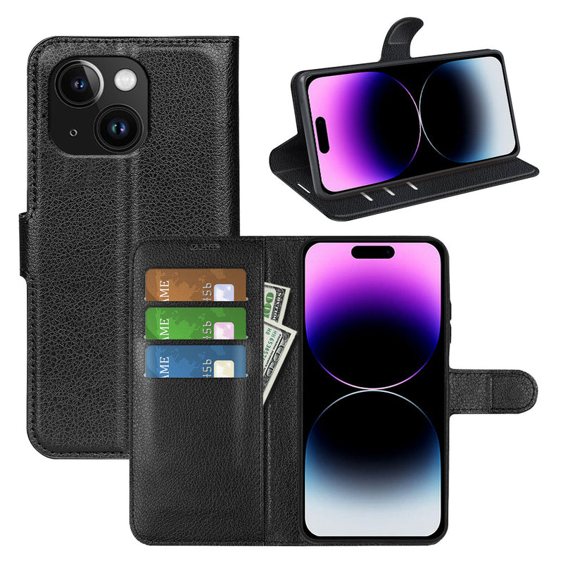 iPhone 15 PU Wallet Case [Black]