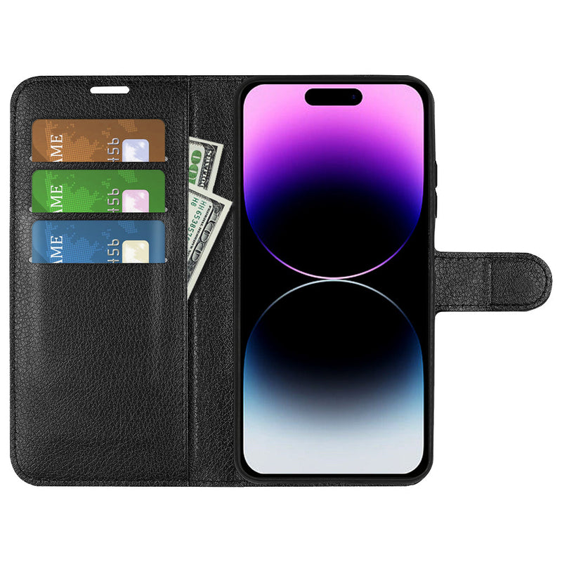iPhone 15 PU Wallet Case [Black]