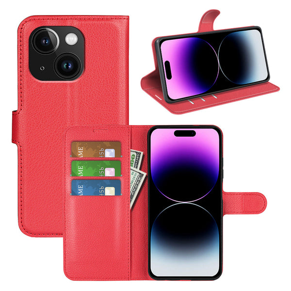 iPhone 15 PU Wallet Case [Red]
