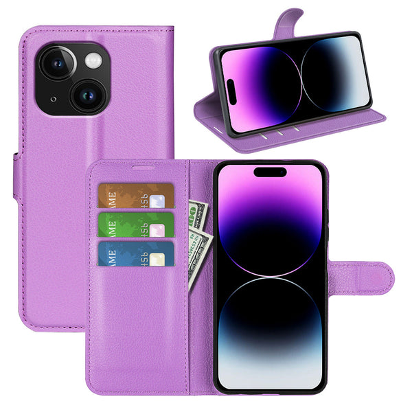 iPhone 15 PU Wallet Case [Purple]
