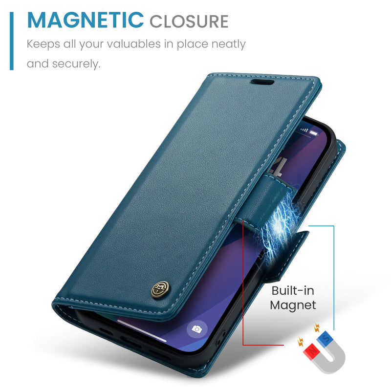 iPhone 15 Plus CaseMe 023 Wallet Flip Cover, RFID Protection, Card Holder