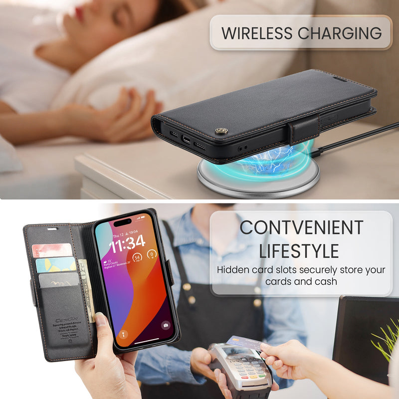 iPhone 15 Pro CaseMe 023 Wallet Flip Cover, RFID Protection, Card Holder