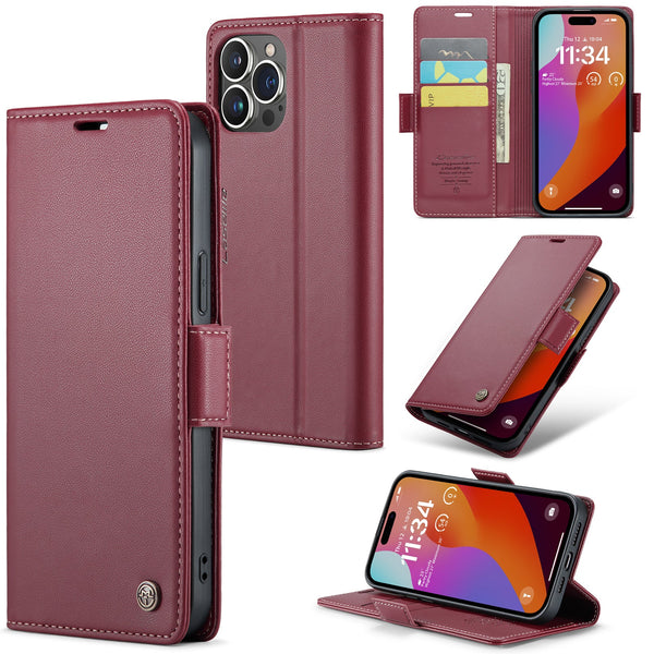 iPhone 15 Pro CaseMe 023 Wallet Flip Cover, RFID Protection, Card Holder