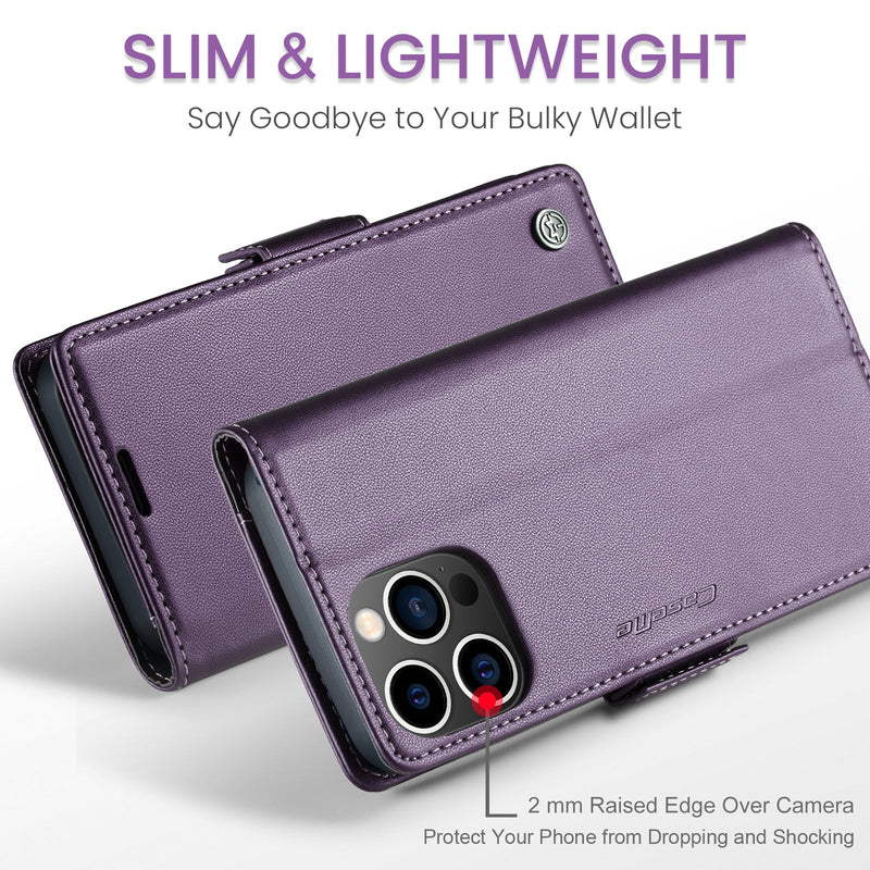iPhone 15 Pro Max CaseMe 023 Wallet Flip Cover, RFID Protection, Card Holder