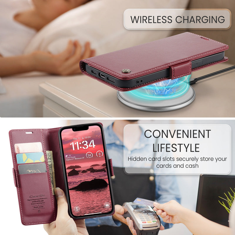 iPhone 16e CaseMe Retro Wallet Case [Maroon]