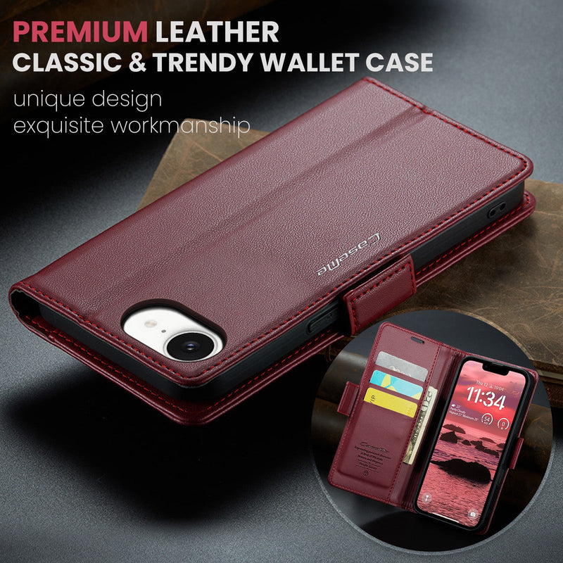iPhone 16e CaseMe Retro Wallet Case [Maroon]