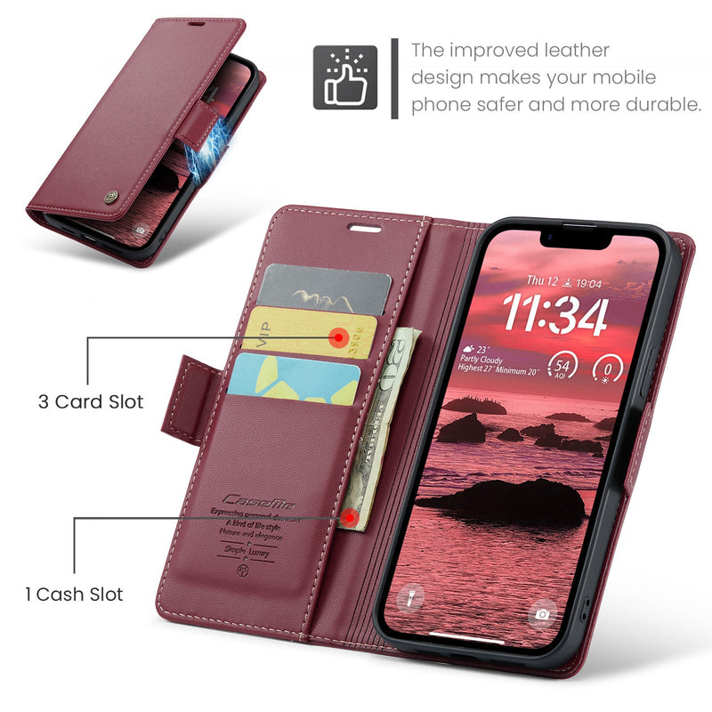 iPhone 16e CaseMe Retro Wallet Case [Maroon]
