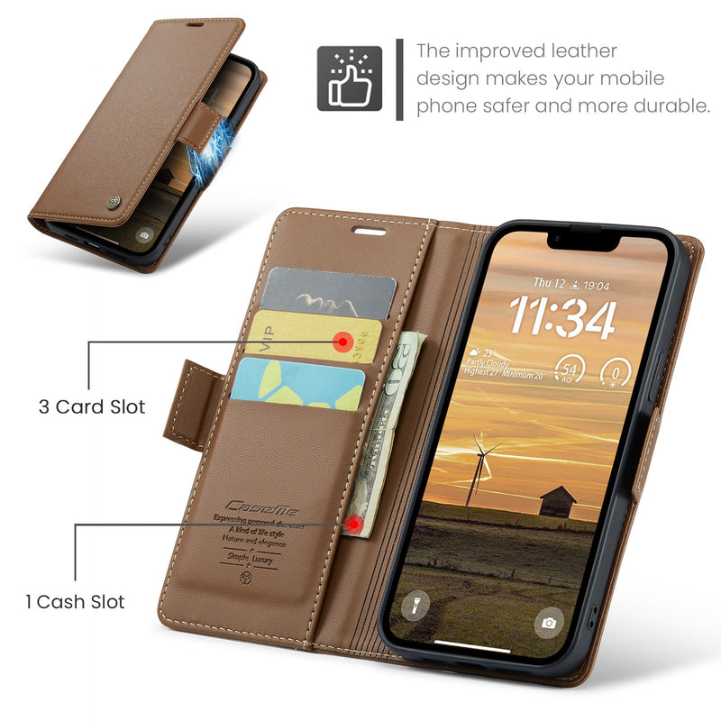 iPhone 16e CaseMe Retro Wallet Case [Brown]