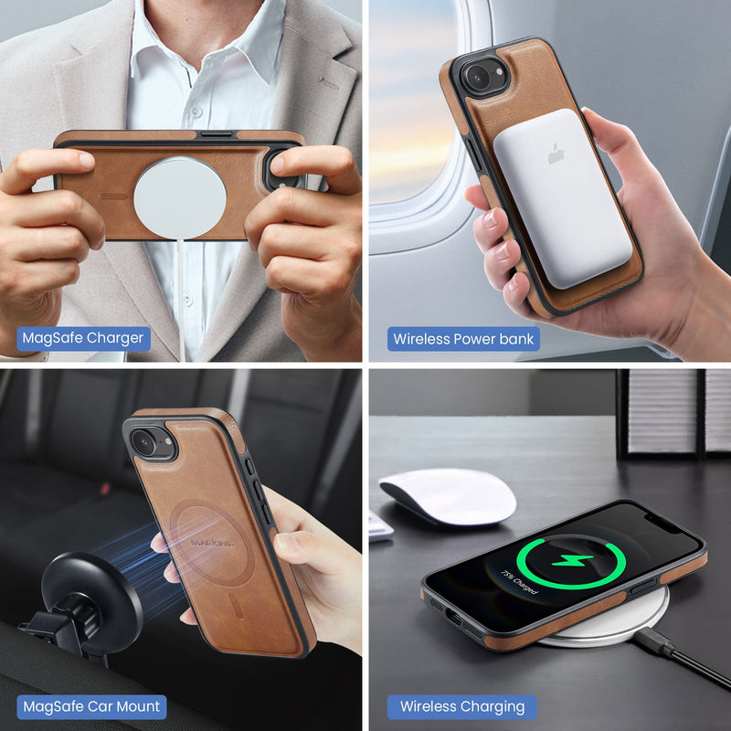 iPhone 16e DG.Ming MagSafe Wallet Case [Brown]