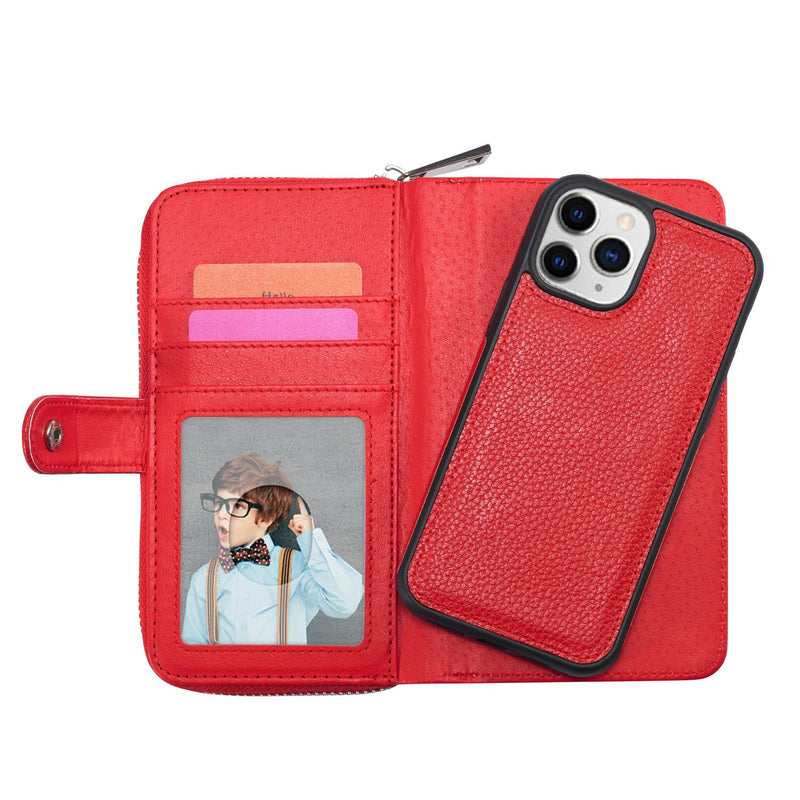 iPhone 12 Pro Max Case Zipper Wallet (Red)