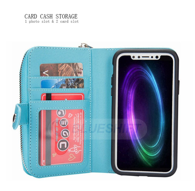 iPhone XS Max Case Zipper Wallet (LightBlue)