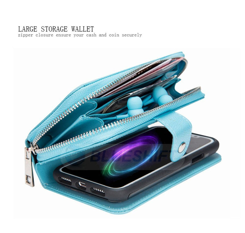 iPhone XS Max Case Zipper Wallet (LightBlue)