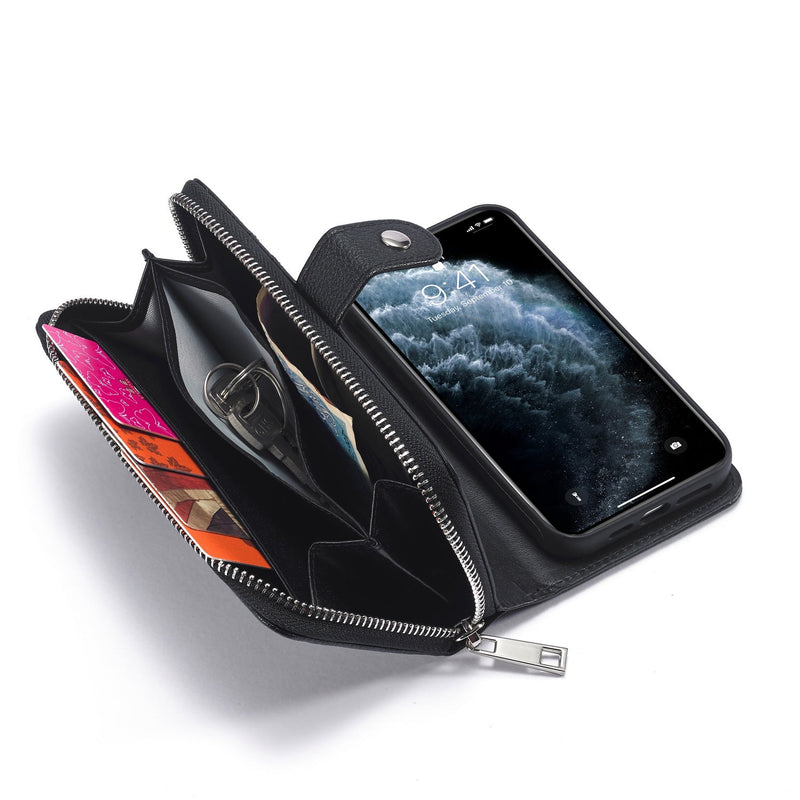 iPhone 13 Pro Max Case Zipper Wallet (Black)