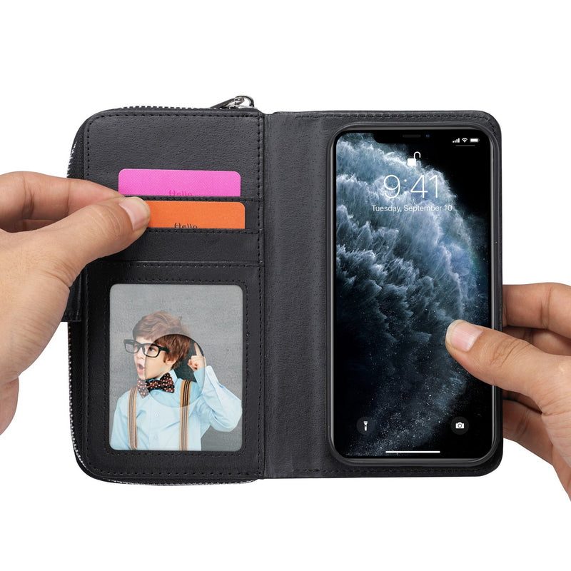 iPhone 13 Pro Max Case Zipper Wallet (Black)