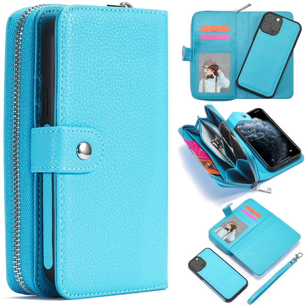 iPhone 13 Pro Case Zipper Wallet (LightBlue)