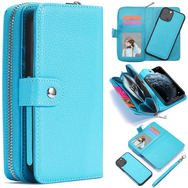 iPhone 13 Pro Case Zipper Wallet (LightBlue)